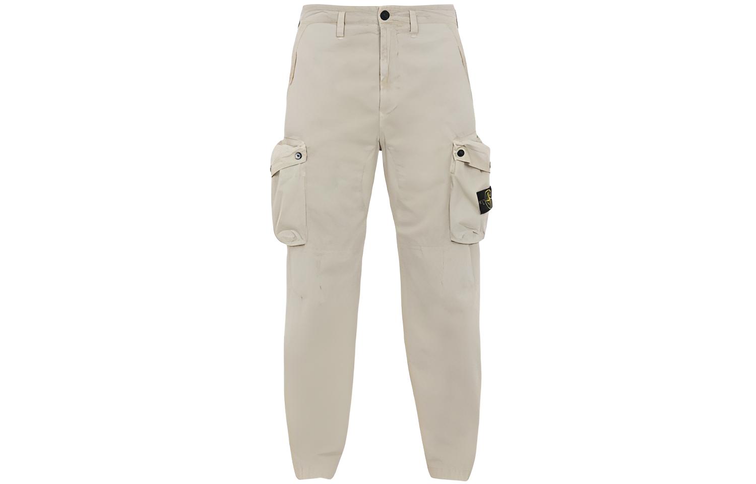 STONE ISLAND Solid Pocket Logo Straight-Leg Casual Pants Men’s Off-White 7415319WA-V0195