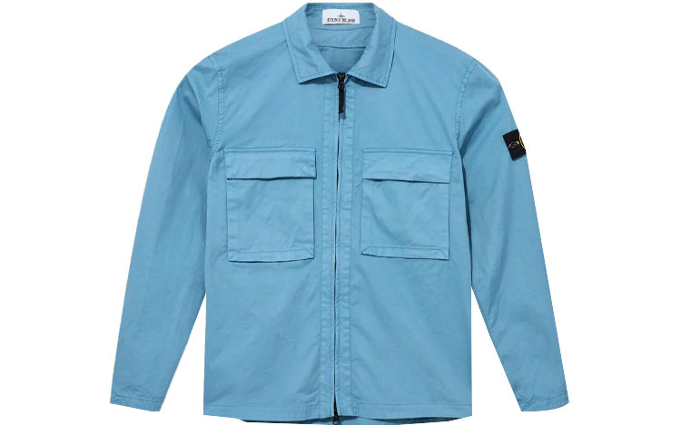 Stone Island Solid Stretch Cotton Double Pocket Shirt Jacket Sky Blue 771511710-V0046