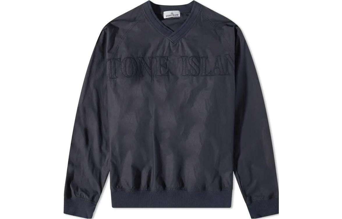 Stone Island Solid V-Neck Pullover Sweatshirt Navy Blue 781511905-V0020