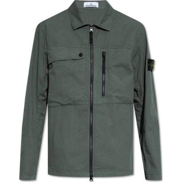 Stone Island Solid Zip-Up Collar Long Sleeve Jacket - Blue 8015102100-V0059