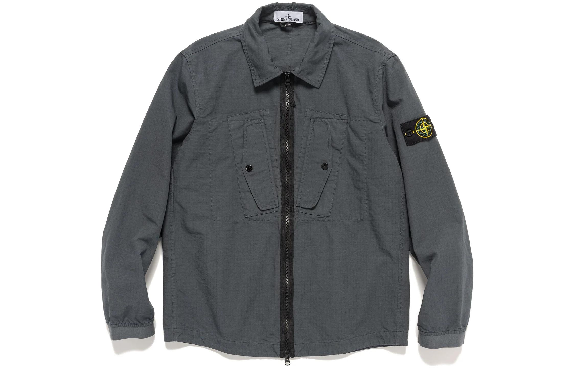 Stone Island Solid Zip-Up Collared Jacket Charcoal Grey 791511112-V0062