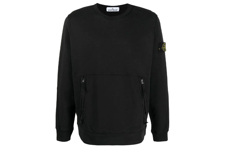 STONE ISLAND SS21  Black Pullover Zip Sweatshirt with Pocket. 741563451-V0029