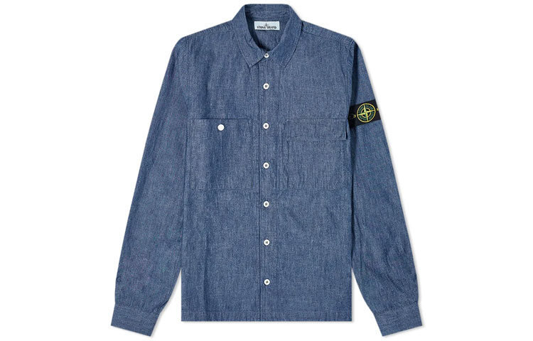 Stone Island SS21  Casual Solid Color Long Sleeve Shirt Blue 741512207-WASH
