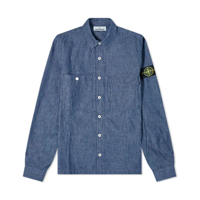 Stone Island SS21 Casual Solid Color Long Sleeve Shirt Blue 741512207-WASH