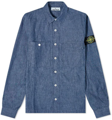 Stone Island SS21 Casual Solid Color Long Sleeve Shirt Blue 741512207-WASH Order Stone Island SS21 Casual Solid Color Long Sleeve Shirt Blue 741512207-WASH