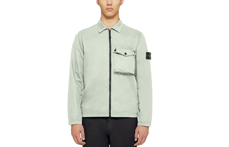 STONE ISLAND SS21  Light Green Jacket with Logo Patch and Single Pocket. 7415117WN-V0152