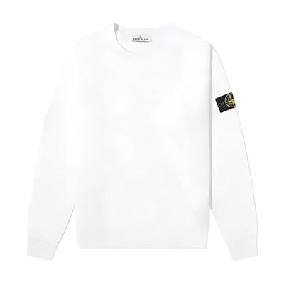 Stone Island SS21 White Crewneck Sweatshirt with Sleeve Logo Patch. 741566060-V0001