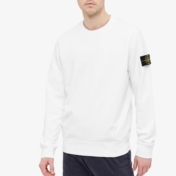 Stone Island SS21  White Crewneck Sweatshirt with Sleeve Logo Patch. 741566060-V0001 圖 4
