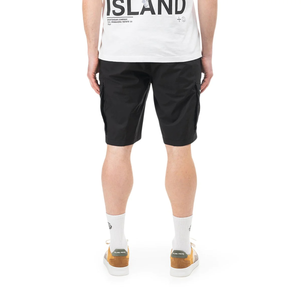 Cheap Seluar Pendek STONE ISLAND SS21 Hitam Multi-Poket Lelaki. 7415L0803-V0029