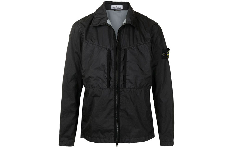 Stone Island SS21 Black Nylon Zip Jacket with Logo Patch for Men 741510523-V0029