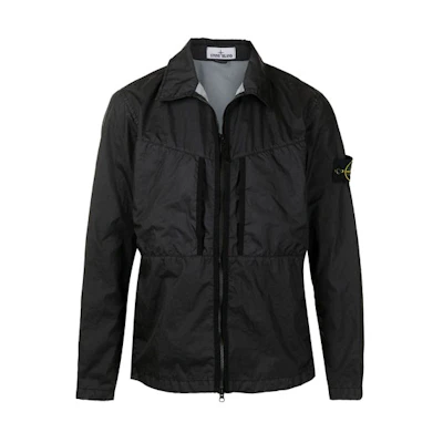 Stone Island SS21 Black Nylon Zip Jacket with Logo Patch for Men 741510523-V0029