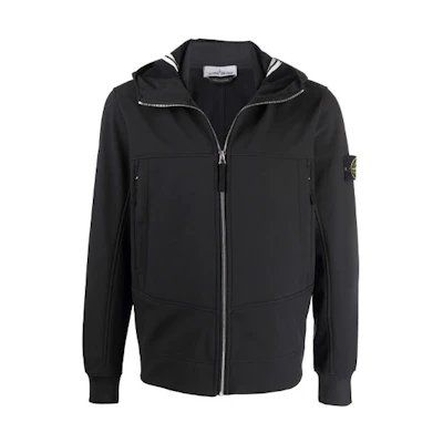Stone Island SS21 Black Solid Logo Hooded Zip Jacket 7515Q0122-V0029