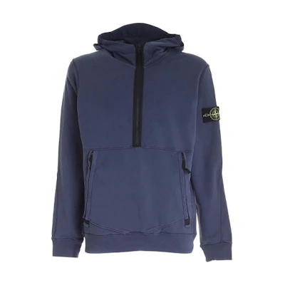 Stone Island SS21 Blue Long Sleeve Hoodie Jacket with Zipper Pockets for Men 741560451-V0024