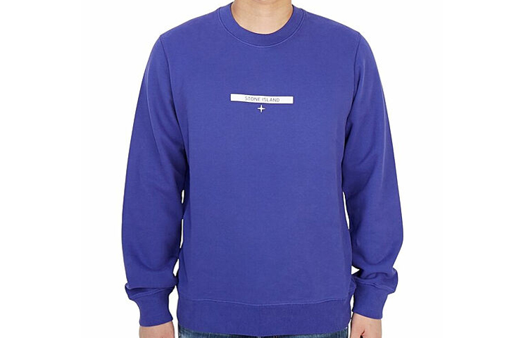 STONE ISLAND SS21 Blue Pullover Crewneck Sweatshirt Unisex with Logo Print. 751563085-V0043