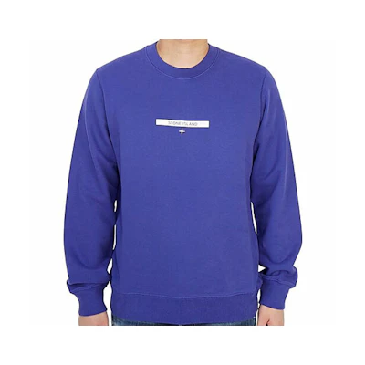 STONE ISLAND SS21 Blue Pullover Crewneck Sweatshirt Unisex with Logo Print. 751563085-V0043