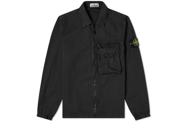 Stone Island SS21 Classic Logo Patch Pocket Jacket Black  Fall Casual Wear 7415117WN-V0129