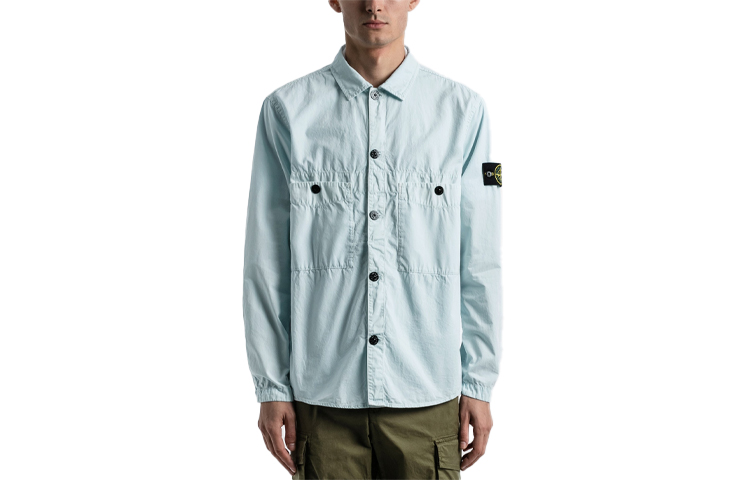 Stone Island SS21 Double Pocket Logo Jacket Men’s Light Blue Long Sleeve 7415110WN-V0141