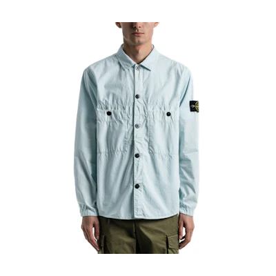 Stone Island SS21 Double Pocket Logo Jacket Men’s Light Blue Long Sleeve 7415110WN-V0141