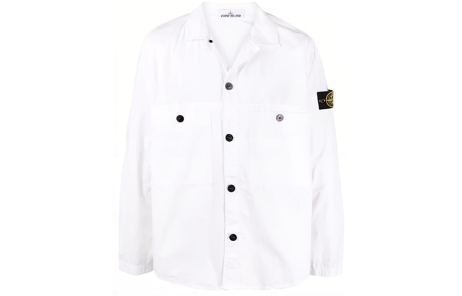 Stone Island SS21 Double Pocket Logo Long Sleeve Jacket White - Fashion 7415110WN-V0001