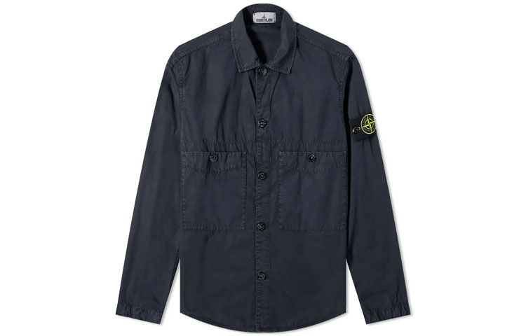 Stone Island SS21 Dual Pocket Logo Jacket Navy Blue Long Sleeve 7415110WN-V0120