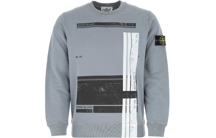 Stone Island SS21 Front Print Crewneck Pullover Sweatshirt Men’s Gray 741563095-V0046