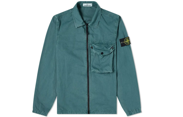 Stone Island SS21 Gasoline Green Single Pocket Logo Patch Jacket Men’s 7415117WN-V0157