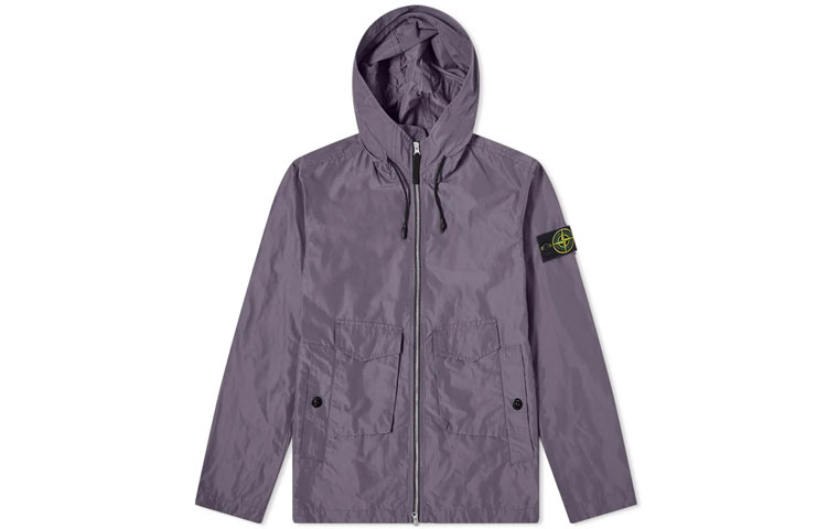 Stone Island SS21 Gray Softshell Waterproof Hoodie Jacket with Sleeve Patch for Men 741541122-V0063