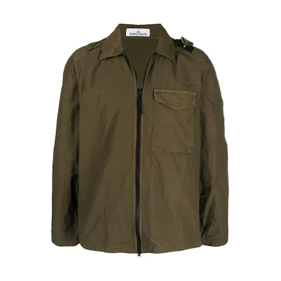 Stone Island SS21 Green Military Style Logo Patch Zip-Up Jacket for Men 741510802-V0058