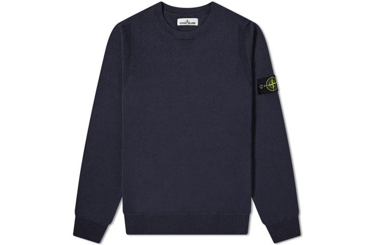 Stone Island SS21 Logo Crewneck Pullover Sweatshirt Navy Blue 7415504B2-V0020