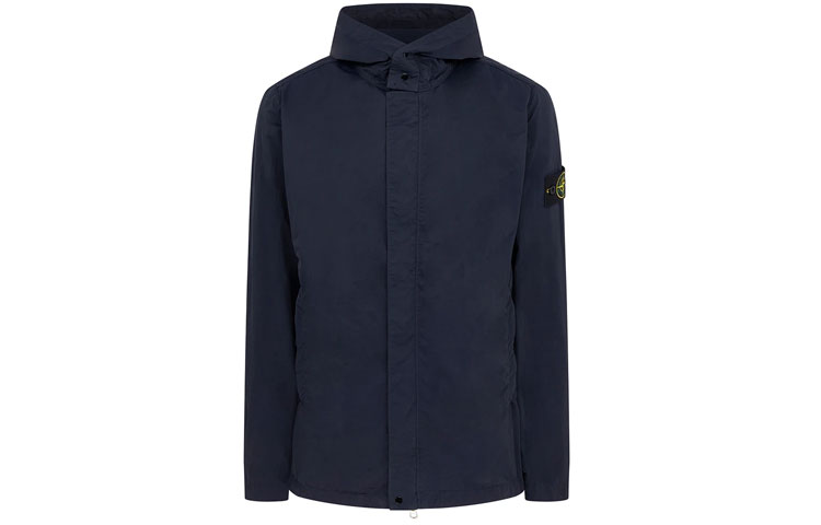 Stone Island SS21 Logo Patch Zip Hoodie Jacket Blue 741543333-V0020