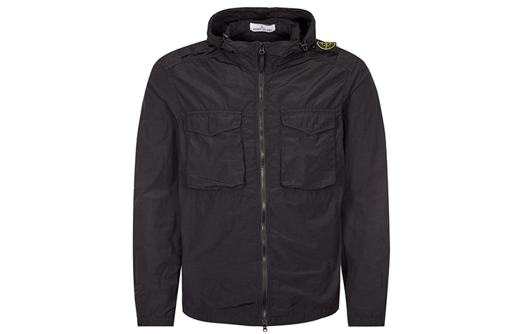 STONE ISLAND SS21 Logo Print Oversized Hooded Jacket Black -  Outerwear 741511602-V0029