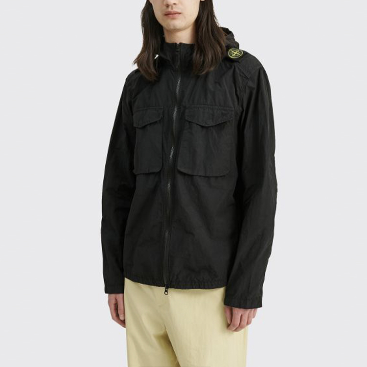 STONE ISLAND SS21 Logo Print Oversized Hooded Jacket Black -  Outerwear 741511602-V0029 圖 4