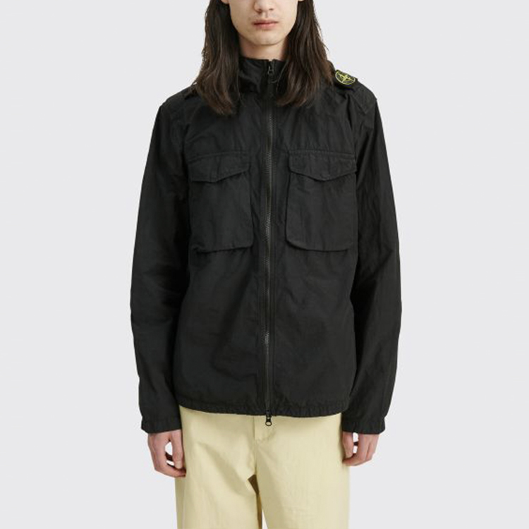 STONE ISLAND SS21 Logo Print Oversized Hooded Jacket Black -  Outerwear 741511602-V0029 圖 6