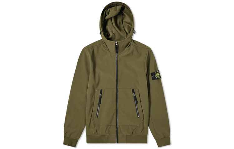 Stone Island SS21 Logo Soft Shell-R Olive Green Windproof Waterproof Jacket Men 741540727-V0058