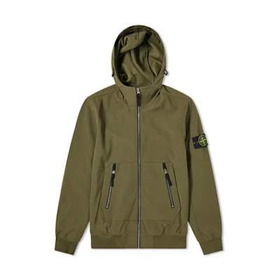 Stone Island SS21 Logo Soft Shell-R Olive Green Windproof Waterproof Jacket Men 741540727-V0058