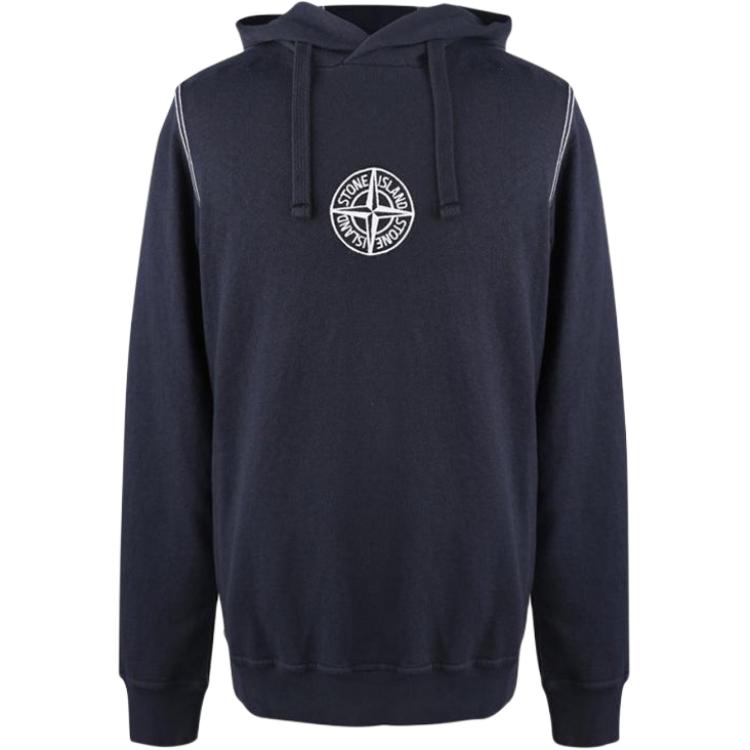 Stone Island SS21 Logo Strap Navy Blue Hoodie 741561159-V0020
