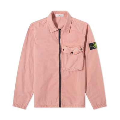 STONE ISLAND SS21 Logo Zip Flap Pocket Slim Jacket Men’s Light Pink 7415117WN-V0186