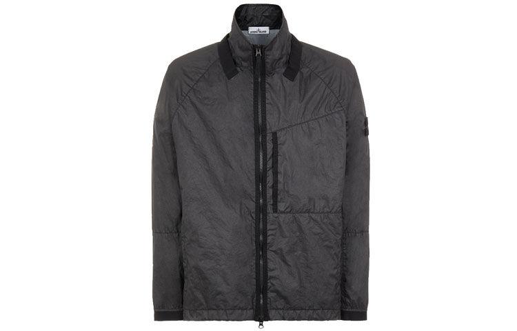 Stone Island SS21 Matte Nylon Logo Long Sleeve Jacket Black 741540323-V0029