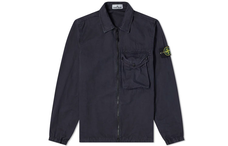 Stone Island SS21 Navy Blue Logo Patch Casual Jacket for Men 7415117WN-V0120