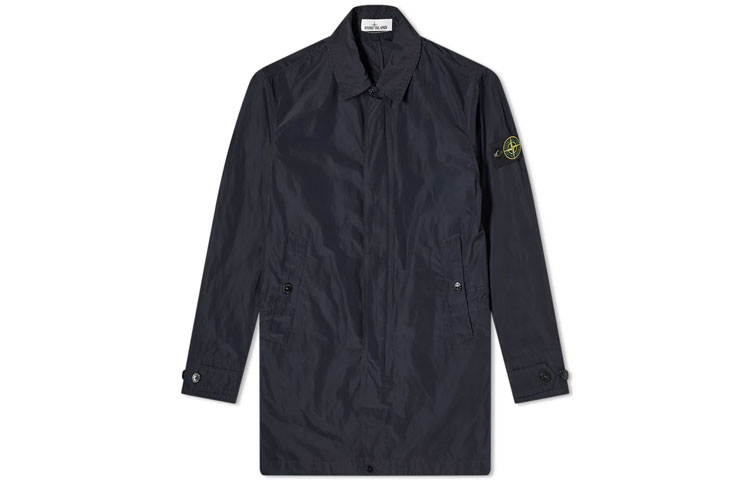 Stone Island SS21 Navy Zip-Up Collared Mid-Length Jacket for Men 741570122-V0020