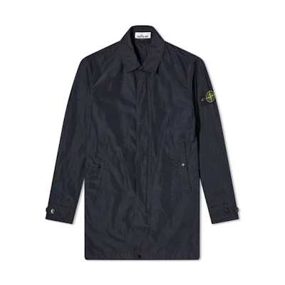 Stone Island SS21 Navy Zip-Up Collared Mid-Length Jacket for Men 741570122-V0020