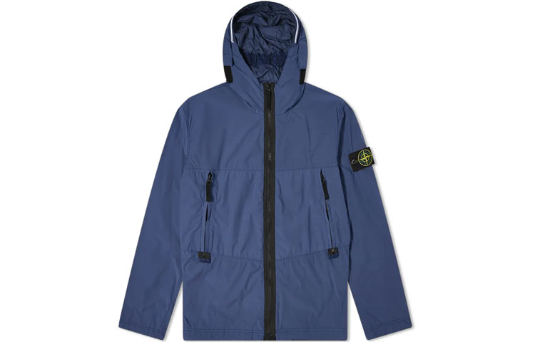 Stone Island SS21 Nylon Blend Logo Hooded Jacket Blue Men’s Winter Coat 741540131-V0024