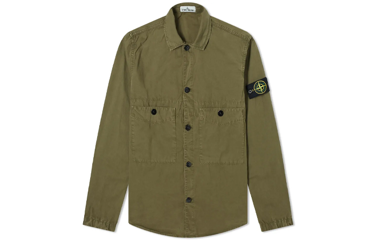 Stone Island SS21 Olive Green Double Pocket Logo Long Sleeve Jacket Mens 7415110WN-V0158