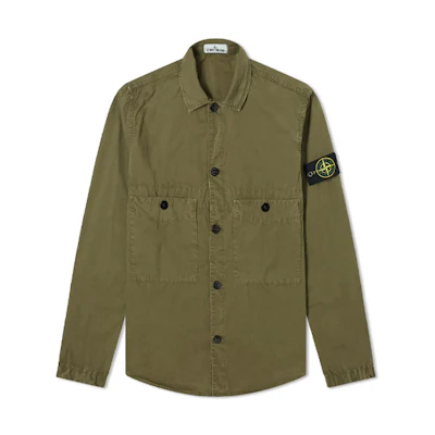 Stone Island SS21 Olive Green Double Pocket Logo Long Sleeve Jacket Mens 7415110WN-V0158