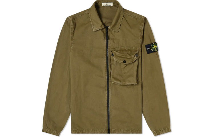Stone Island SS21 Olive Green Logo Patch Pocket Casual Jacket Men 7415117WN-V0158