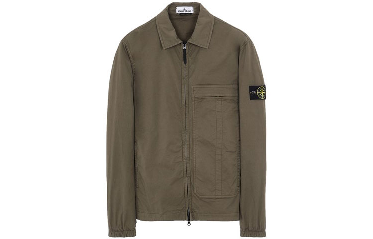 Stone Island SS21 Olive Green Zip-Up Collar Jacket with Minimal Logo Patch 741510319-V0058