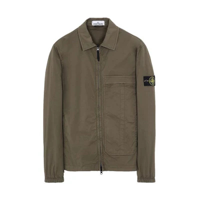 Stone Island SS21 Olive Green Zip-Up Collar Jacket with Minimal Logo Patch 741510319-V0058