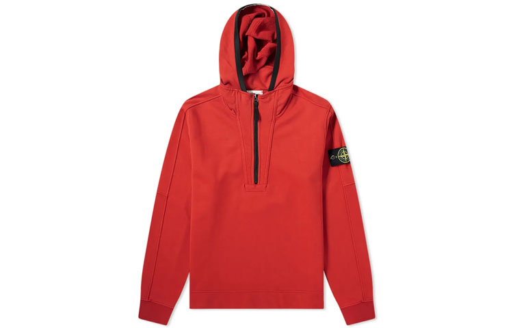 Stone Island SS21 Red Half-Zip Hooded Sweatshirt Jacket 701560551-V0015