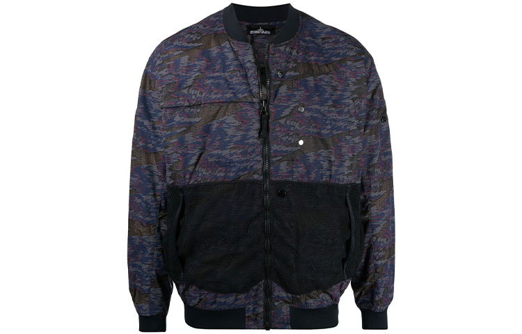 Stone Island SS21 Shadow Project Geometric Print Bomber Jacket Navy Menswear 741940403-V0026