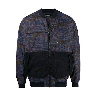 Stone Island SS21 Shadow Project Geometric Print Bomber Jacket Navy Menswear 741940403-V0026